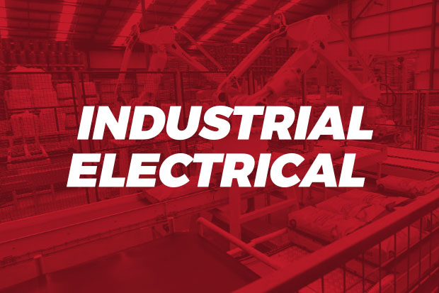 industrial electrical text on red background with factory